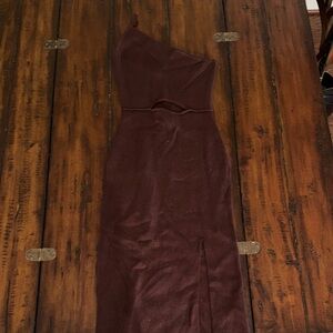 Chic One-Shoulder Brown Dress